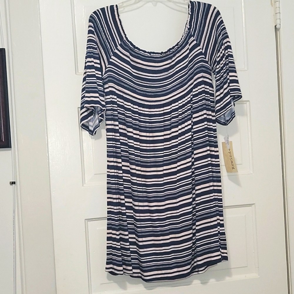 Rewind navy striped short sleeve dress